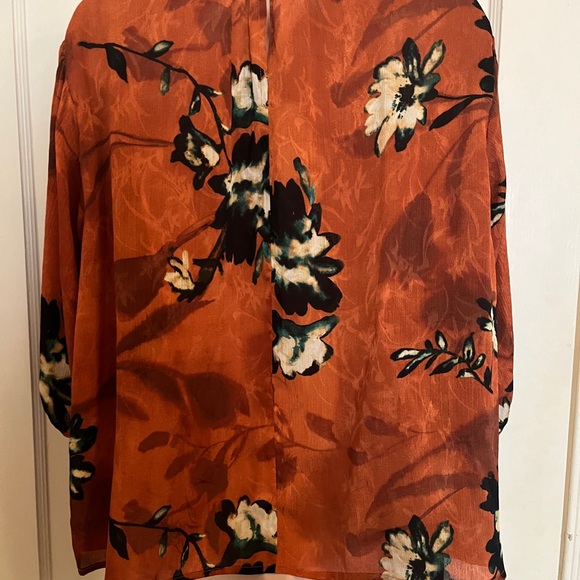 Lovestitch Burnt Orange Floral Button Down Peasant Style Blouse - Picture 6 of 10